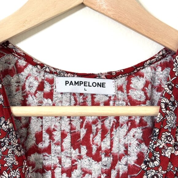 Pampelone Floral Dress Pleated Ruffle Deep V-Neck Puff Sleeve Tiered Babydoll - Picture 8 of 15